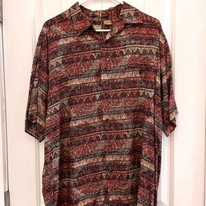 Natural Issue Printed Shirt Mens XL Multicolor Brown Orange Rayon Tribal Aztec